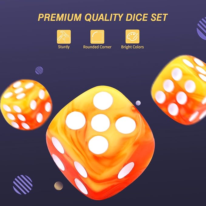 24 of Pack 16MM 6 Sided Dice Set,Two Colours D6 Game Dice Set, 6 Sided Standard Dices for Yahtzee, Bunco or Teaching Math,with Portable Dice Pouch(Orange and Yellow)