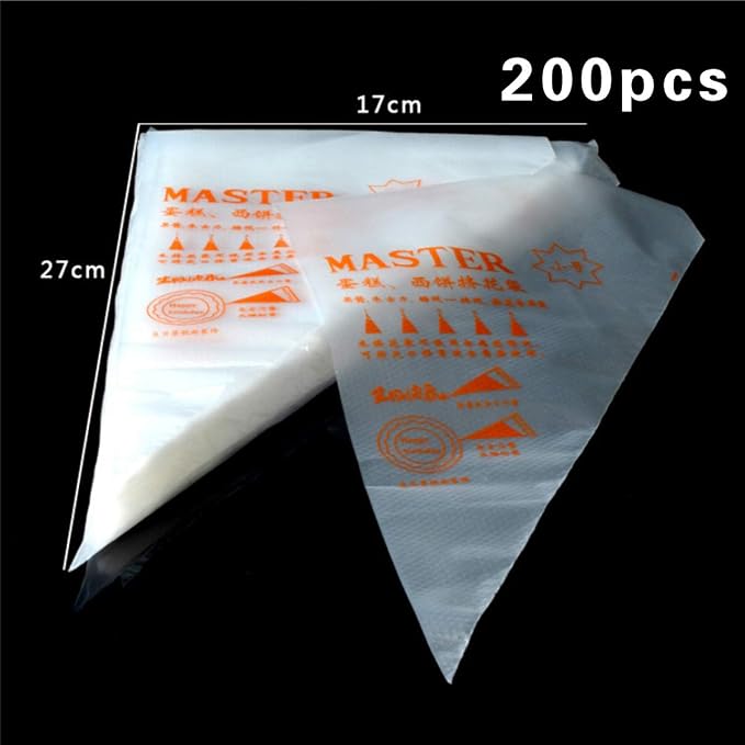 Pastry Bag Pastry Crimpers, 200 Pcs Small 8 Inch Disposable Pastry Decorating Bags, Professional Icing Piping Bag For Macarons Cookies Baking Cupcakes, Clear (Small)