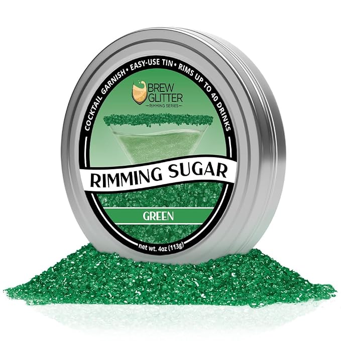Brew Glitter - Green Rimming Sugar (4oz, 1x Bar Tin) Cocktail Garnish for Mixed Drinks & Refreshments