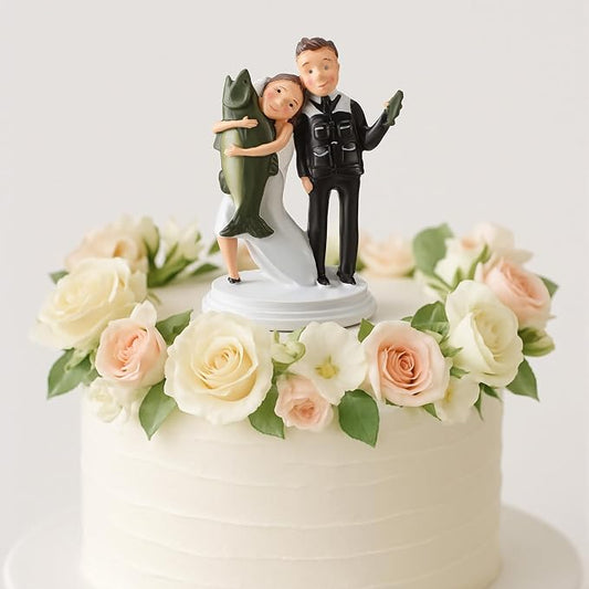 Remerry 4.5" Wedding Bride and Groom Cake Topper Vintage Elegant Wedding Cake Topper Couple Figurine Novios Para Pastel for Engagement Romantic Funny Couple Statue Anniversary(Come Back Loaded,White)