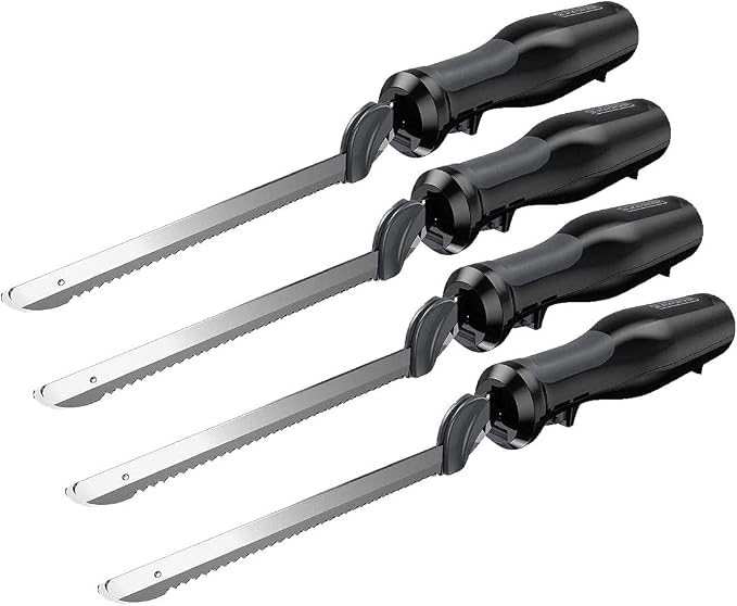 BLACK+DECKER Comfort Grip Electric Knife with 7-Inch Stainles Steel Blades & Safety Lock Button, Ideal for Carving, Slicing & Cutting Meats, Turkey Bread & Craft Foam, Dishwasher Safe (Pack of 4)