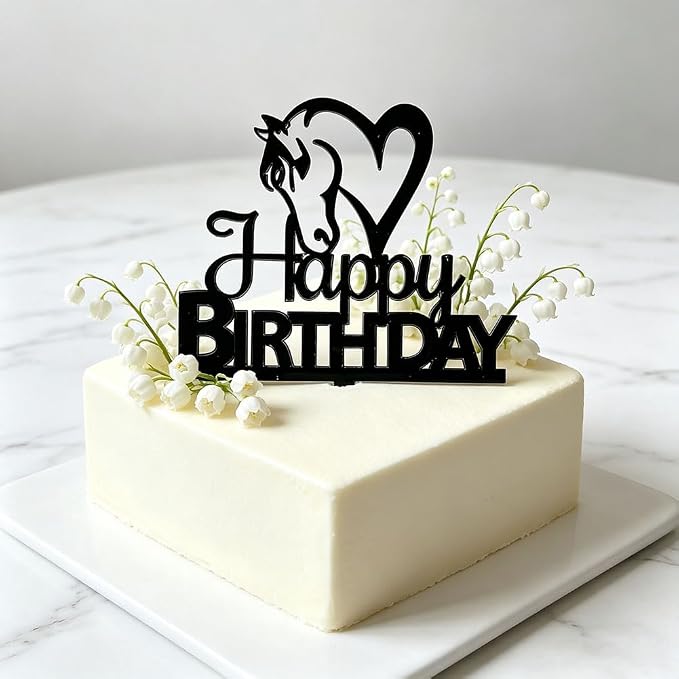 Black Acrylic Horse Happy Birthday Cake Topper, Horse Theme Party Decoration for Boys, Girls, Men, Women & Kids Birthday Party Decoration Supplies (Design3)