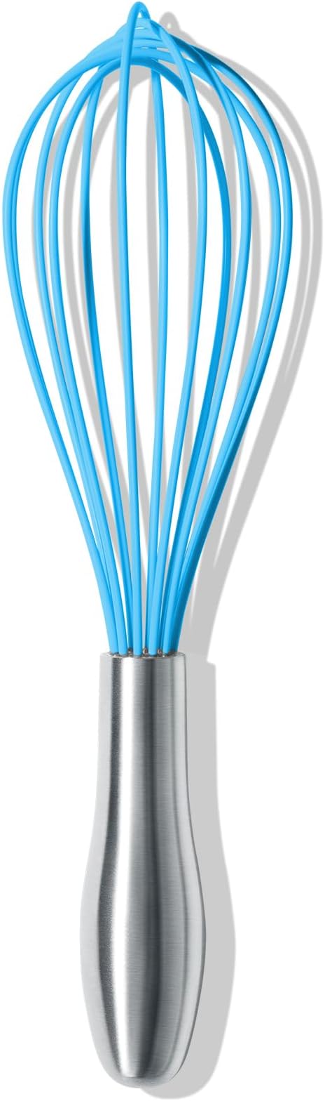 OYV 10-Inch Blue Silicone Whisk, Heat Resistant 480°F Kitchen Whisk with Stainless Steel Ergonomic Handle, Non-Scratch for Nonstick Cookware, Dishwasher Safe, Perfect for Blending, Cooking & Beating
