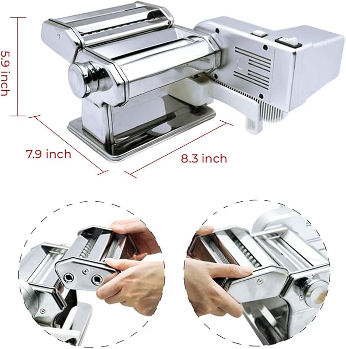 Shule Electric Pasta Maker with Motor Automatic Pasta Machine with Hand Crank and Multifunctional Rollers