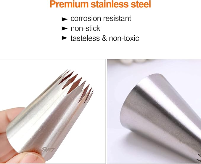 4Pcs X-Large Piping Tips Set, Stainless Steel Square Round Frosting Tips, Cake Decorating Tips for Cupcakes Pastry Fondant Cakes Decorating