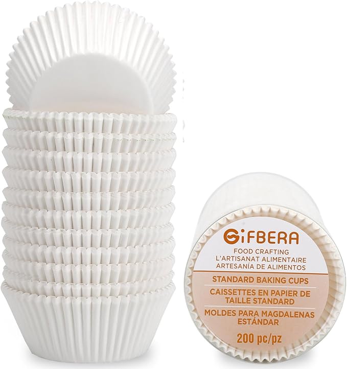 Gifbera 200pcs White Parchment Paper Cupcake Muffin Liners - Standard Greaseproof Non-stick Baking Cups, Parchment Paper Imported from EU, No Smell, Food Safe Cupcake Wrappers (White)