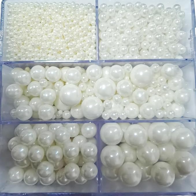 Edible White Pearl Sprinkles for Cake Decorating, Mixing 4 Sizes White Sugar Cupcake, Ice Cream, Donuts, Macaron Toppings Supplies 90g/ 3.17oz