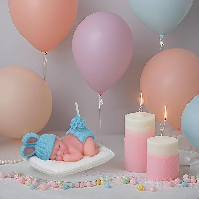 Blue Baby Shower Cake Topper Boy – Baby Shower Cake Decorations, Adorable Sleeping Baby Candles, Gender Reveal Return Gifts Party Supplies (Blue)