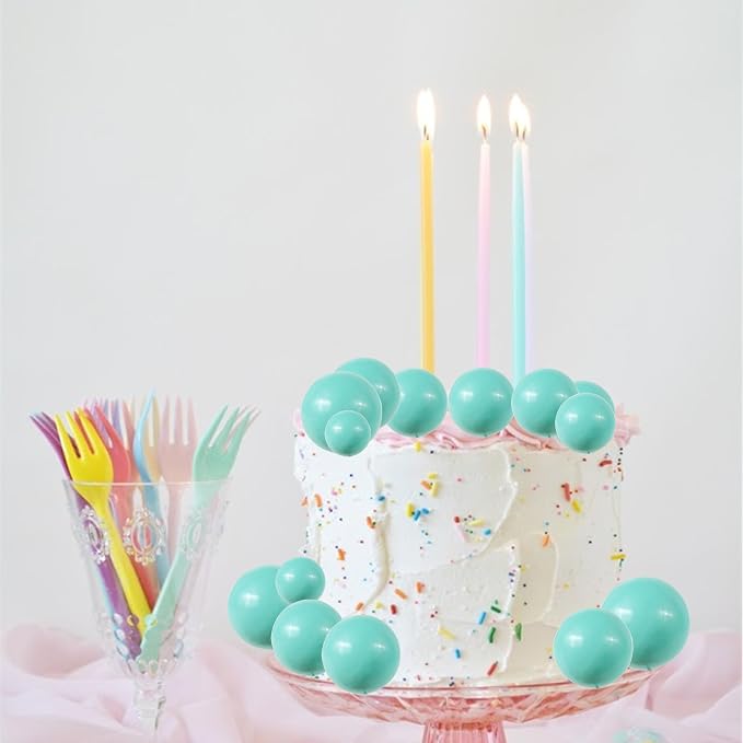24 PCS Ball Cupcake Toppers Balls Cake Toppes Foam Balls Cupcake Picks DIY Mini Balloon Cake Inset Topper for Baby Shower Birthday Favor Wedding Anniversary Party Cake Decorations Supplies Lake Blue