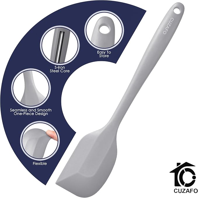 Heat Resistant 600℉ Silicone Spatula, Turner Mixing Spatulas set BPA Free Dishwasher Safe for Nonstick Cookware, Grey