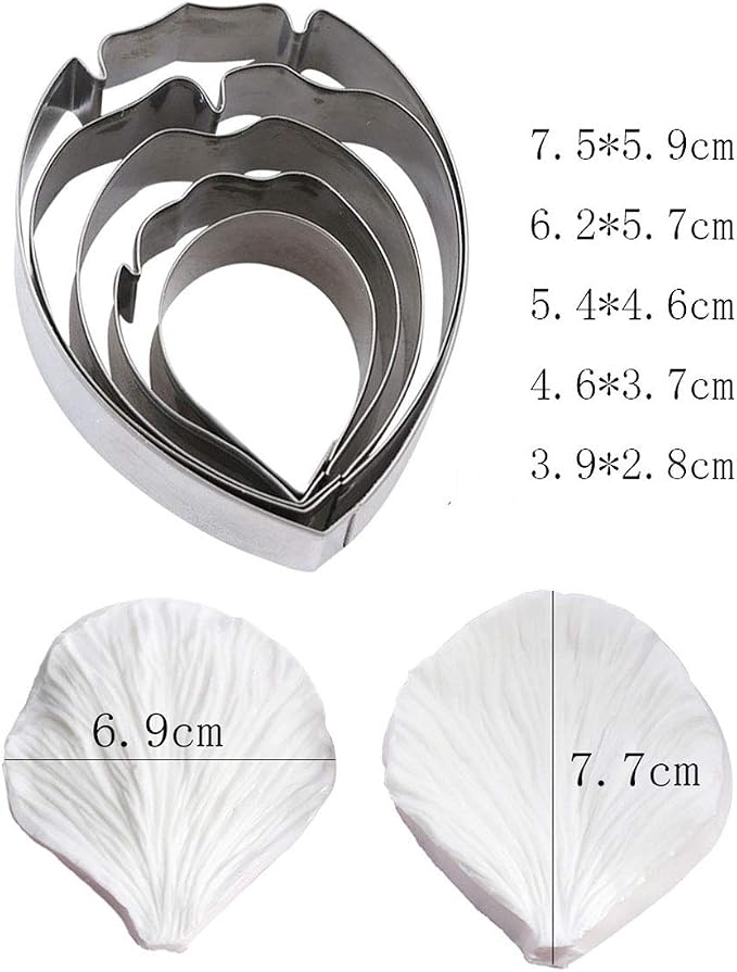 KALAIEN 5pcs Stainless Steel Peony Cutter 2pcs Fondant Silicone Mold Gumpaste Peony Sugarcraft Flower Veining Mold Veiner Petal Making Tool