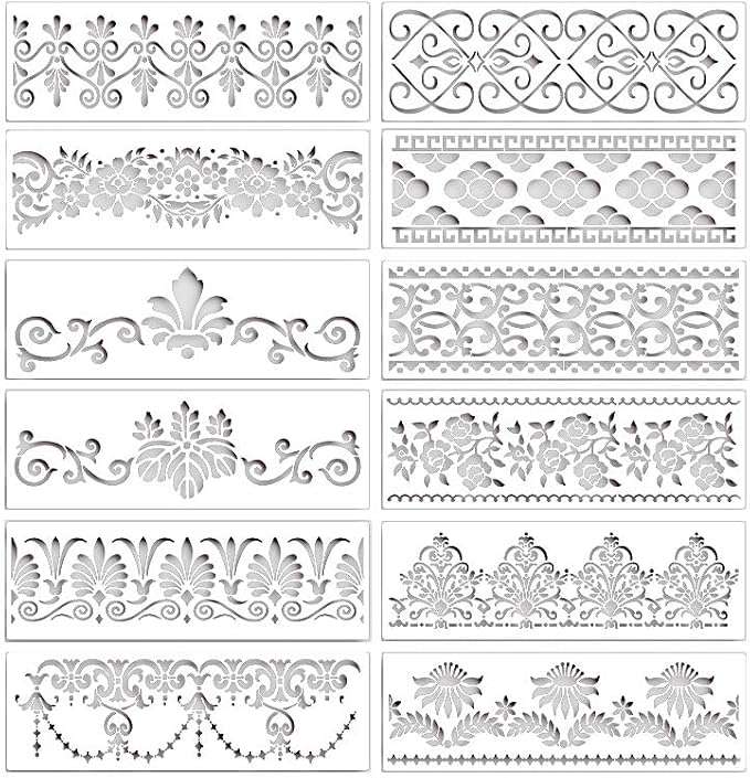 Mdgfge 12 Pcs Cake Decoration Stencils Templates - Floral Wedding Stencil, Molds for Hollow Lace Cookie Dessert - DIY Baking Tool for Family Decor