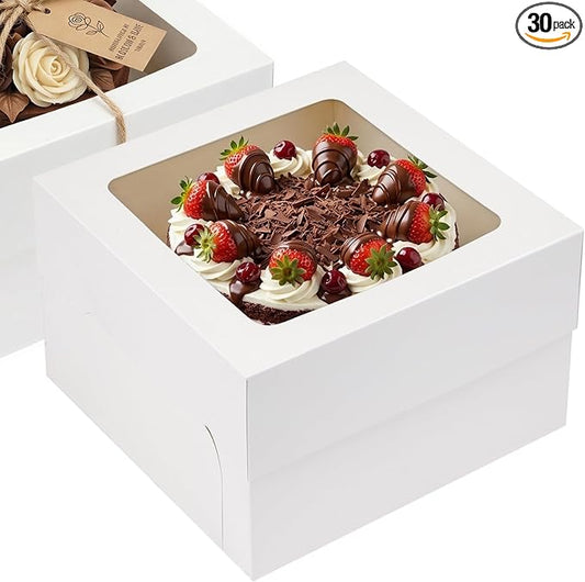Moretoes 30pcs Cake Boxes, 12x12x6 Inch Square Bakery Boxes with Window Cajas Pasteles for Valentine's Day, Mother's Day, Pastries, Chocolates, Cookies, Pie, Birthday Party, Wedding, Easter