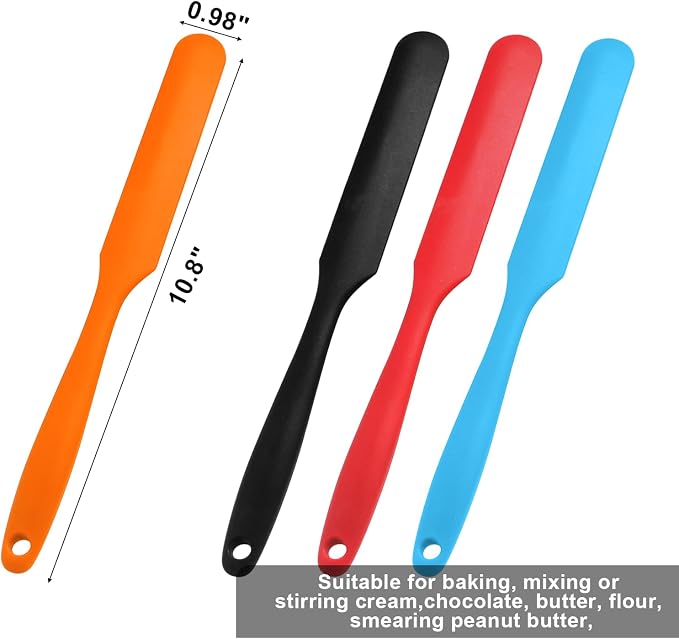 4-Piece Heavy-Duty Silicone Spatula Set - silicone jar spatula extra long (11"), Heat Resistant Up to 600°F - Multi-Purpose for Cake Decorating, Resin Art, Waxing Kit Accessories (4 Colors)