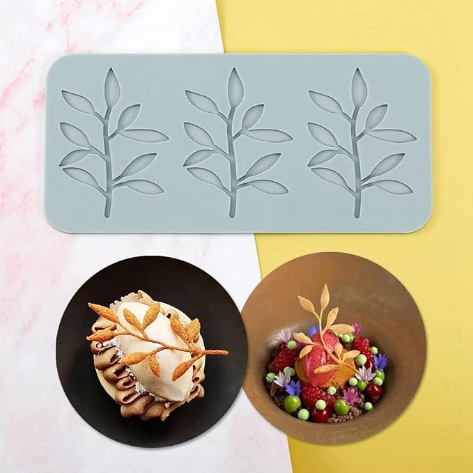 TUKE 3D Leaves Silicone Molds Flower Cake Fondant Mat Bee Leaf Pastry Moulds Rose Impression Chocolate Hollow Lace Mold (Leaf_8.2x3.8x0.12inch_I)