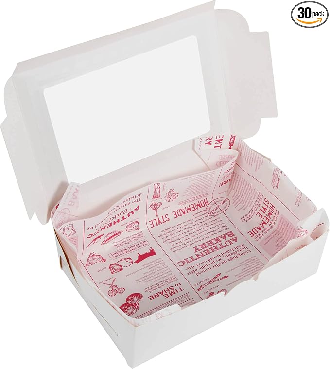 White Bakery Boxes with Window, 9x6x3 Inch, for Pastry, Dessert, Pies Packaging, Great for Birthday Party, 30 Pack