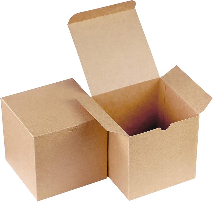 Xxcxpark 48 PCS Brown Gift Boxes 4x4x4 inches, Decorative Party Favor Gift Packaging Box with Lid for DIY Crafting, Cube, Cupcake, Kraft Present Boxes for Birthday, Wedding, Anniversary