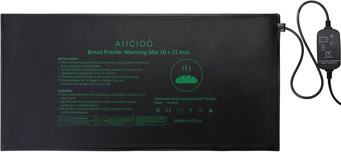 AIICIOO Bread Proofing Warming Mat 10" x 21" Dough Starter Sourdough Heating Pad Portable Dough Rising Bread Starter Warmer with Temperature Controller for Home Bakers