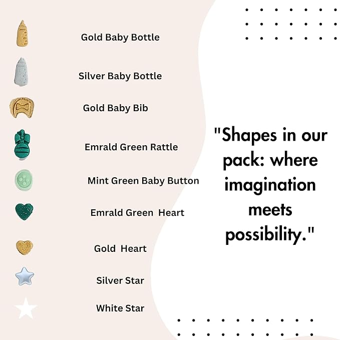 Confect Neutral Baby Shower Sprinkles | Mix Gold, Silver, Pearl & Sage Green Sprinkles | Assorted Pack of 5 Edible Mix Heart, Star, Baby Rattles & Baby Feed Bottle Sprinkles | Vegan, Gluten-Free, Nut-Free, Soy-Free, Dairy-Free, Palm Oil-Free - 5 Oz