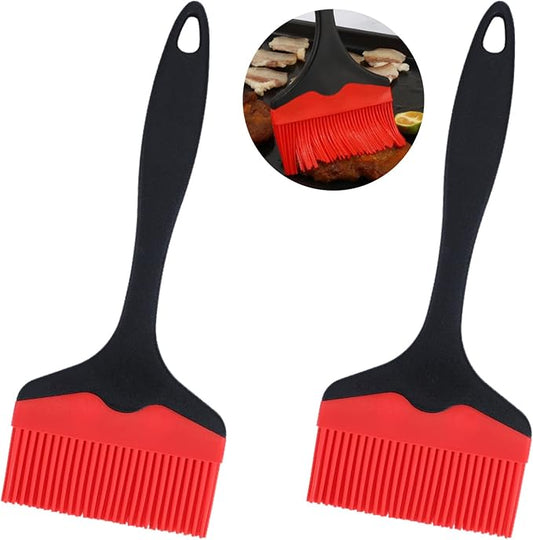 2 Pack Silicone Basting Brush, Large Wide Cooking Brush for Oil, Butter & Sauce, Heat Resistant Non-Shed BBQ Pastry Brush for Grilling, Baking, Dishwasher Safe (Red)