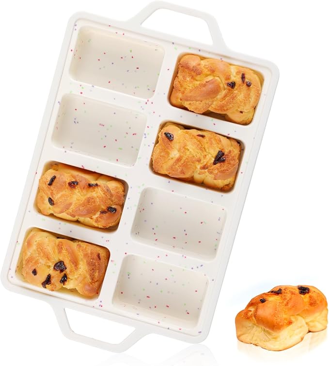 Vinino Compact 8-Cavity Mini Silicone Loaf Pan Cream for Recipe Testing | 8-Cavity Mini Loaf Pan, Designed for Recipe Testing, Small Desserts, Egg Bites & Low-Storage Home Baking Needs