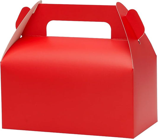 UnicoPak 30 Pack Red Party Favor Bag Boxes, Gable Gift Boxes for Treats Goodies Candies Cookies, Ideal for Red Party Favors, Theme Birthday Party, Valentine's Day, 6.5x3.5x3.5 Inches