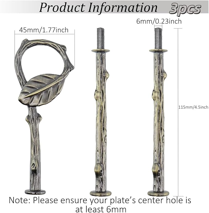 3 Tier 14" Tier Cake Tray Stand Hardware Fitting Holder Rod(Bronze) | 3-Level Leaf-Shaped Heavy Duty Stand Handle for Serving Cake Stand Wedding Party Display (3Pcs)