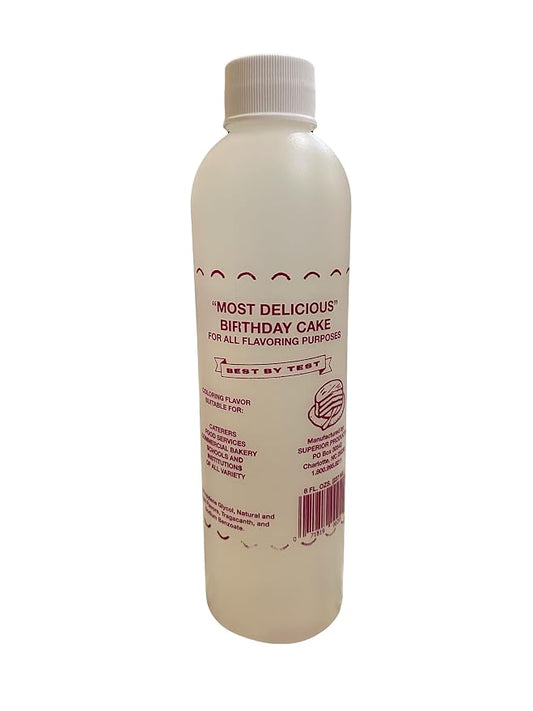 Superior Flavors 8oz Bottle | Cooking and Baking Flavoring | Delicious Substitute for Vanilla Extract | Water Based, and Alcohol Free (Birthday Cake)