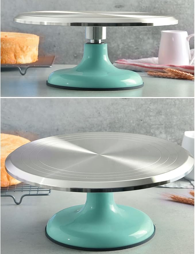 Fdit Cake Decorating Turntable, 10 Inch Silent Bearing Revolving Cake Stand Rounded Edges for Cake Decorating Supplies for Home (Blue)
