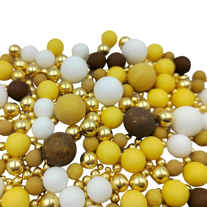 Edible Brown Yellow White and Gold Pearl Sugar Sprinkles for Cake Decorating, Edible Mixing Size Candy for Baking Cake Cupcake Toppers Cookie Decorating Celebrations Wedding Valentines Easter Halloween Christmas Supplies 120g/ 4.23oz