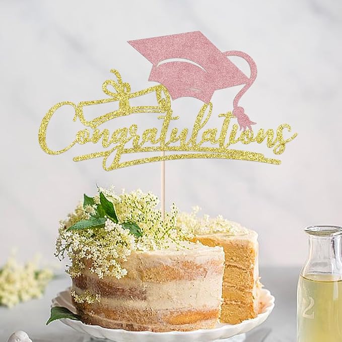 Congratulations 2026 Graduation Cake Topper,Congrats Grad Cake Decor - 2026 High School/College/Senior Graduation Party Decorations Supplies (Gold and rose gold)