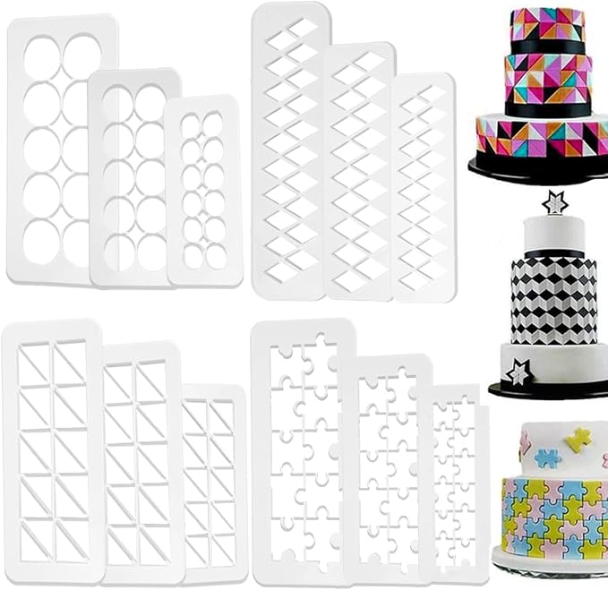 12 Pcs Square Fondant Cutter Puzzle Fondant Cutters - 4 Size Geometric Shape Fondant Cutter Cake Border Decorating Tool, Creative Cake Decorating