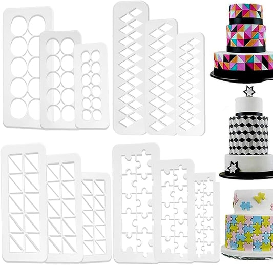 12 Pcs Square Fondant Cutter Puzzle Fondant Cutters - 4 Size Geometric Shape Fondant Cutter Cake Border Decorating Tool, Creative Cake Decorating
