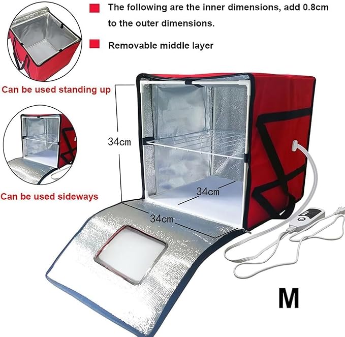 1-60°C Dough Proofing Box, Fold Dough Proofer with with Inner Shelf, Temperature Control + Timing Function, Sourdough Bread Making Tools Kit, for Making Bread, Yogurt(Rojo,Medium)