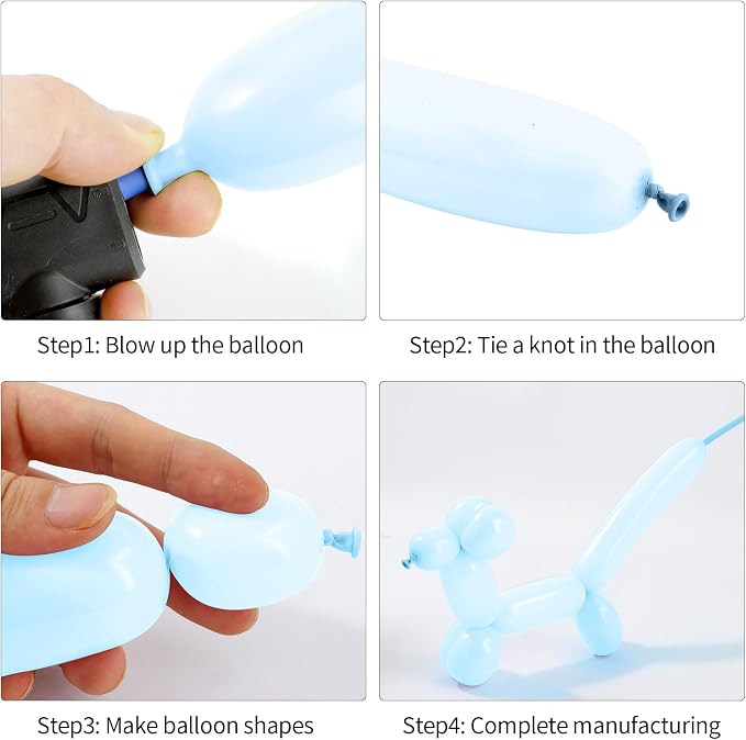260 Macaron Blue Balloons, Kit Including 50 Long Balloons for Arch and Balloon Animals