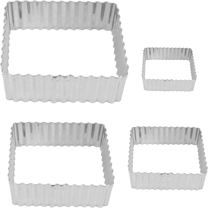 R&M International Fluted Rectangle Cookie and Biscuit Cutters, Tinplated Steel, Assorted Sizes, Set of 4
