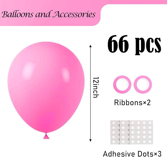 Voircoloria Pink Balloons, 66pack 12inch Pink Latex Party Balloons for Wedding, Birthday, Graduation, Bridal Shower, Valentine's Day, Baby Shower, Gender Reveal, Anniversary Party Decorations