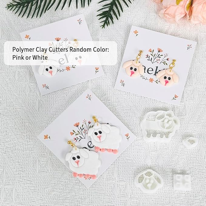Xaekicr 4PCS Dog & Sheep Clay Cutters – Cute Polymer Clay Earring Cutters Set for Jewelry Making, Animal Clay Tools for DIY Projects, Polymer Clay Molds