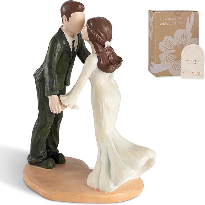 Storieme Bride and Groom Cake Topper: 5.3" Elegant Vintage Wedding Toppers for Cake - Romantic Engagement Newlyweds Kissing Resin Figurines Couple Gifts for Anniversary