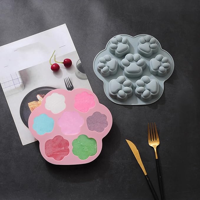 STOBAZA 2Pcs Non-stick Silicone Cat Paw Baking Molds Kit Pink Blue for DIY Cookies Chocolate Fondant Wear-resistant Household Silicone Mold for Cake Decorating and Craft Modeling