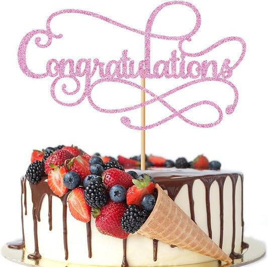 Congratulations Cake Topper,Congratulations 2026 Graduation Cake Topper,Graduation, Wedding, Retirement, Birthday, Anniversary, Celebration Party Decorations Supplies (Pink)
