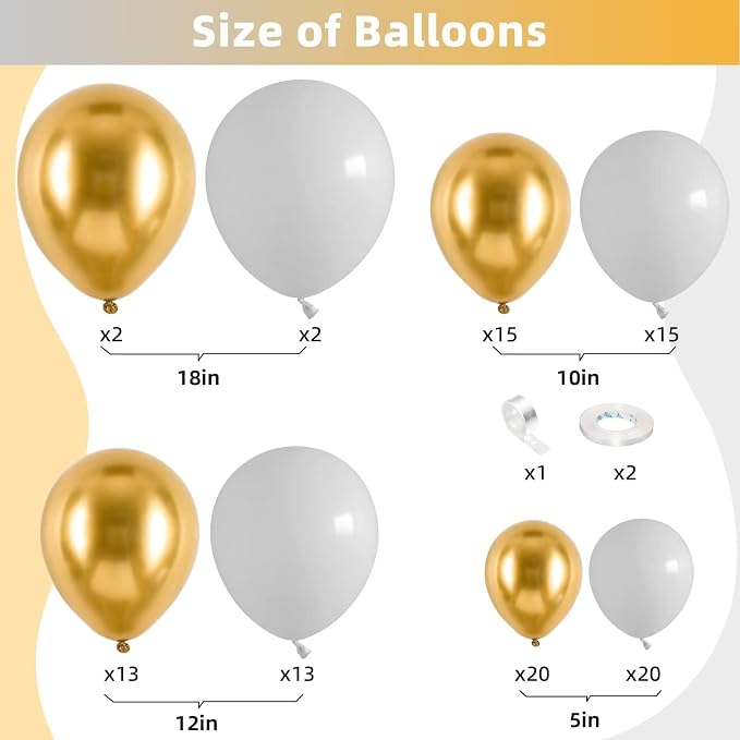 White and Gold Balloon Arch Garland Kit, Metallic Gold and Latex White Balloons Different Sizes 18/12/10/5 inch for Wedding Anniversary Birthday Graduation Bridal Shower Engagement Party Decorations