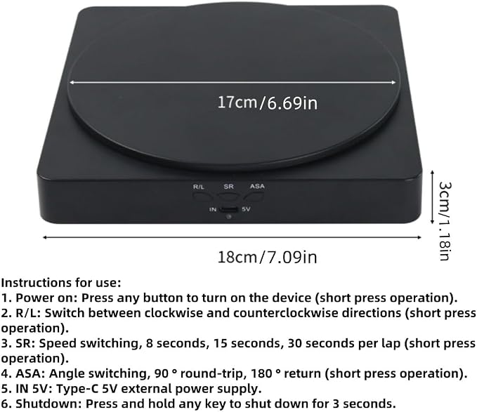 6.69Inch Motorized Rotating Display Stand, 360° Electric Turntable for Photography with Type-C Power Cable, Adjustable Speed Spinning Platform for Product Display, 3D Scanning, Jewelry & Cake