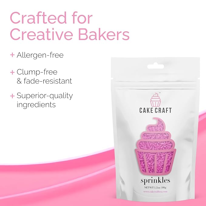Cake Craft Sprinkles – 3-Pack (100g Each) | Decorating Cakes, Cupcakes, Cookies & More | Pink – Jimmies