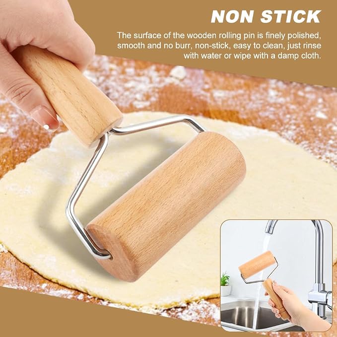 Wood Rolling Pin For Pastry Pizza Dough,Dumpling Pasta, Non Stick Dough Roller (Wood)