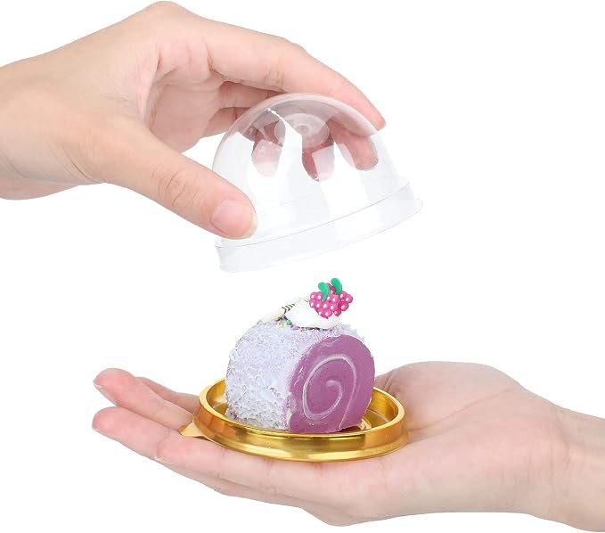Patelai 150 Pcs Clear Plastic Mini Cupcake Container, Mini Cupcake Box Muffin Dome Muffin Single Container Box for Wedding Birthday Cheese Pastry Dessert Cake (Gold)