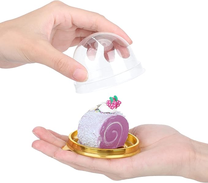 Patelai 50 Pcs Clear Plastic Mini Cupcake Container, Mini Cupcake Box Muffin Dome Muffin Single Container Box for Wedding Birthday Cheese Pastry Dessert Cake (Gold)