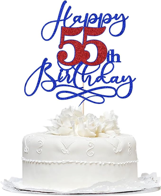 Happy 55th Birthday Cake Topper,Black font Golden Numbers 55th Birthday Cake Decoration，Hello 55, Cheers to 55 Years/55th Anniversary ，55& Fabulous Party Decoration