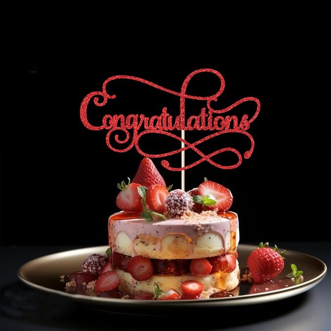 Congratulations Cake Topper,Congratulations 2026 Graduation Cake Topper,Graduation, Wedding, Retirement, Birthday, Anniversary, Celebration Party Decorations Supplies(Red)