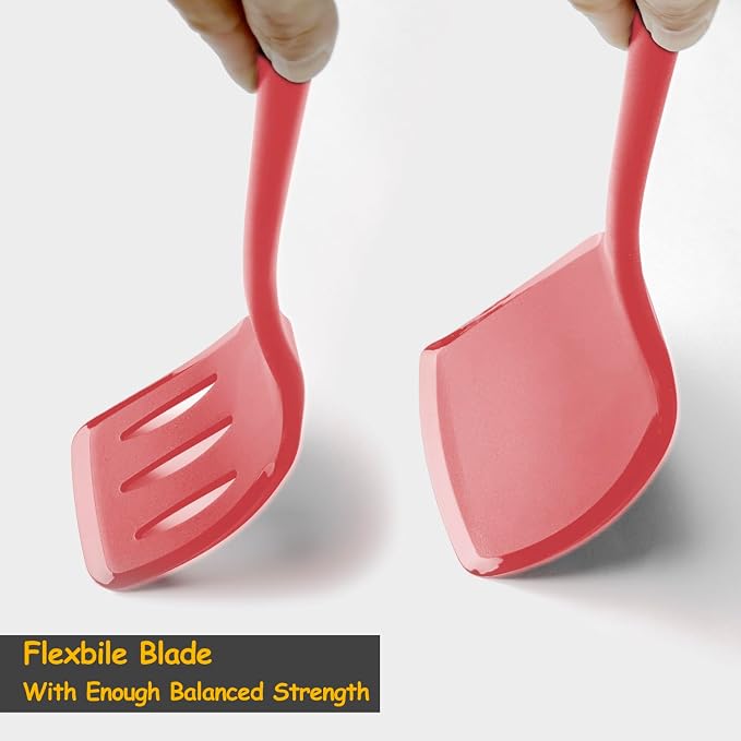 Silicone Spatula Set, 600°F Heat Resistant Silicone Spatula Turner Flipper for Cooking, Non Stick and Non Scratch Kitchen Utensils for Eggs & Pancakes, 4 Pack, Red